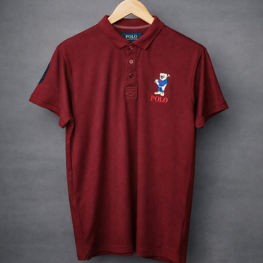 Burgundy POLO Short Sleeve Polo Shirt with Bear Logo