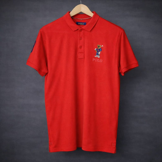 Red Polo Bear Graphic Polo Shirt