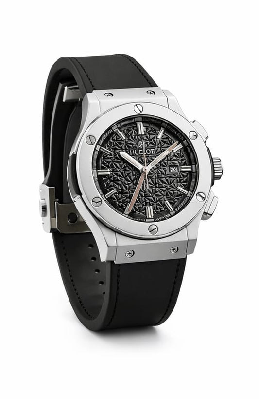 Luxury Stainless Steel Chronograph Watch with Textured Black Dial