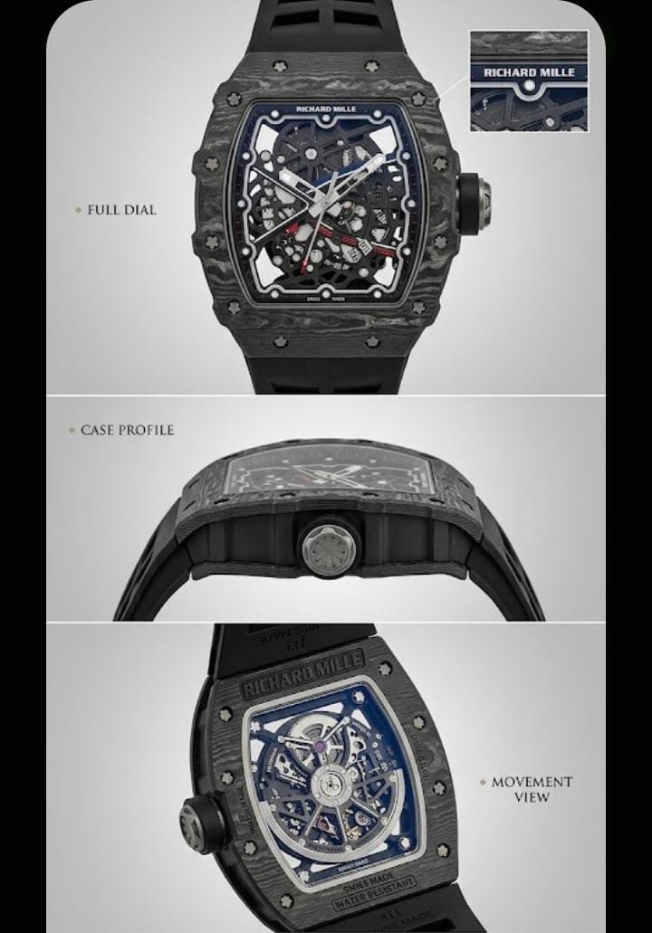 Richard Mille RM 35-02 Rafael Nadal watch with a Carbon TPT case and rubber strap.