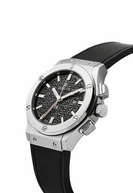 Luxury Stainless Steel Chronograph Watch with Textured Black Dial