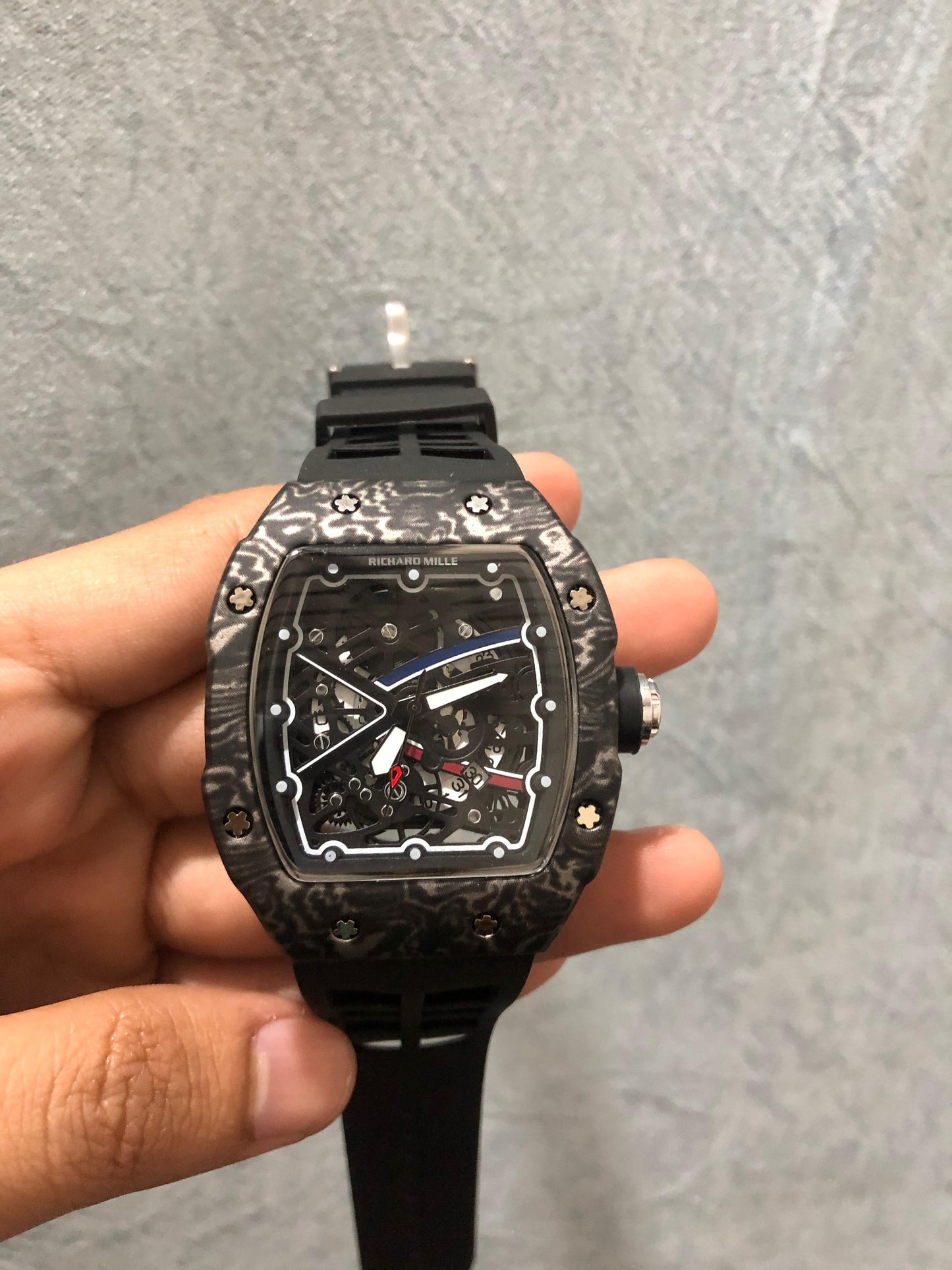 Richard Mille RM 35-02 Rafael Nadal watch with a Carbon TPT case and rubber strap.