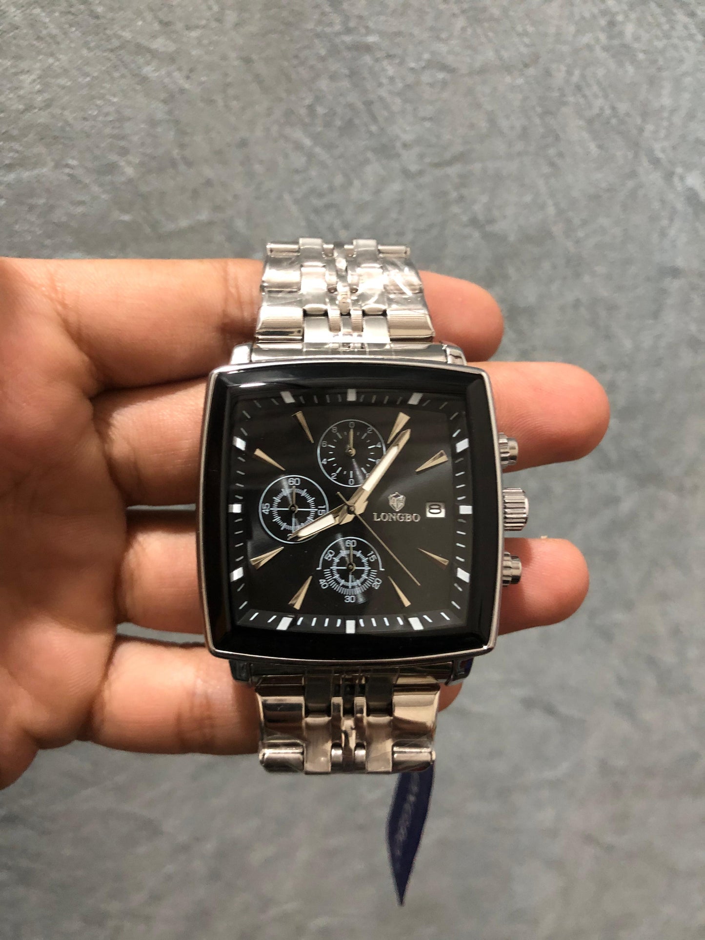 LONGBO Luxury Square Chronograph Watch – Black Dial Stainless Steel Men’s Watch